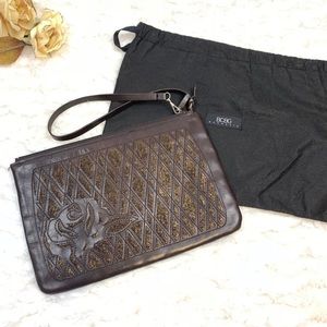 BCBGMAXAZRIA Italian Leather Shimmer Clutch Bag